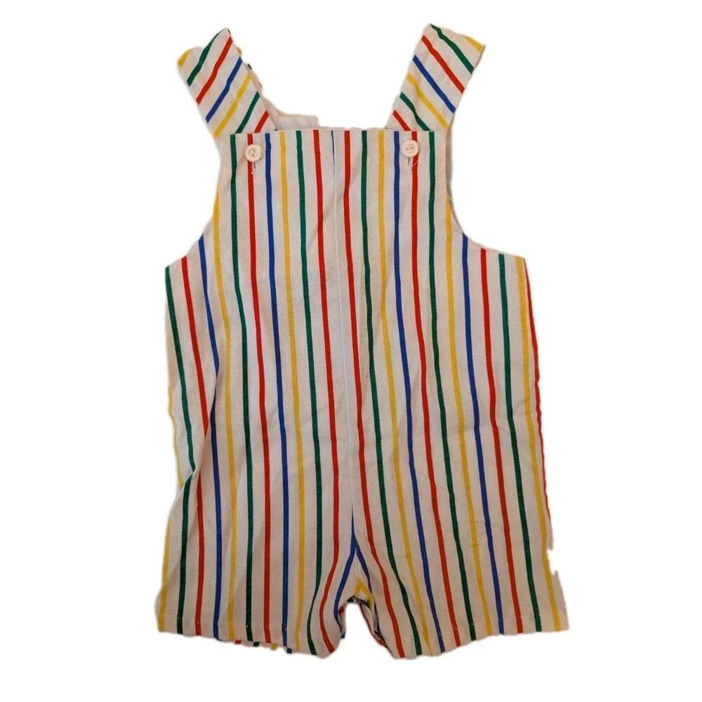 Vintage Little Bitty Striped Overalls Yellow Whale Applique Size 24 Months EUC